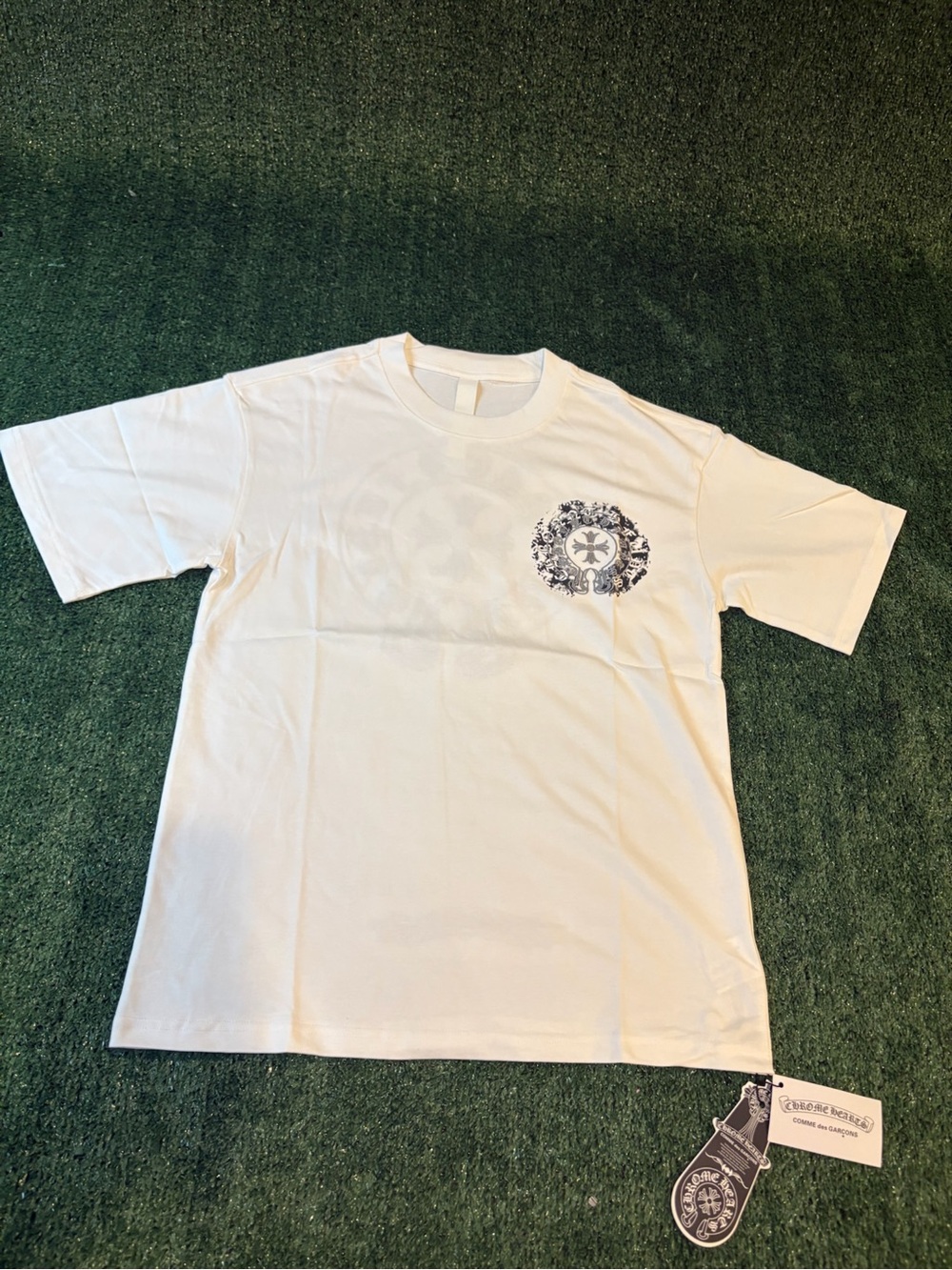 Chrome Hearts White Short Sleeve Tee with Small Black Crest - Picture 1 of 6